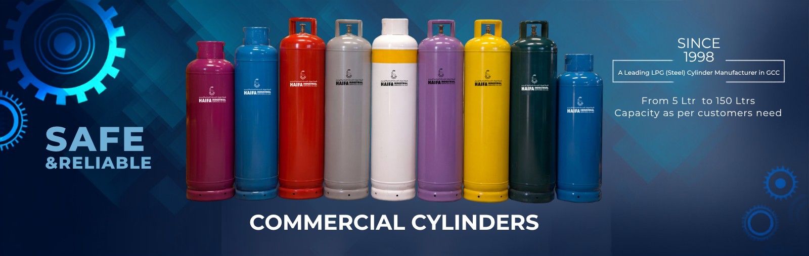 A diverse range of LPG cylinders in multiple sizes and designs, showcasing durability, safety, and capacity.
